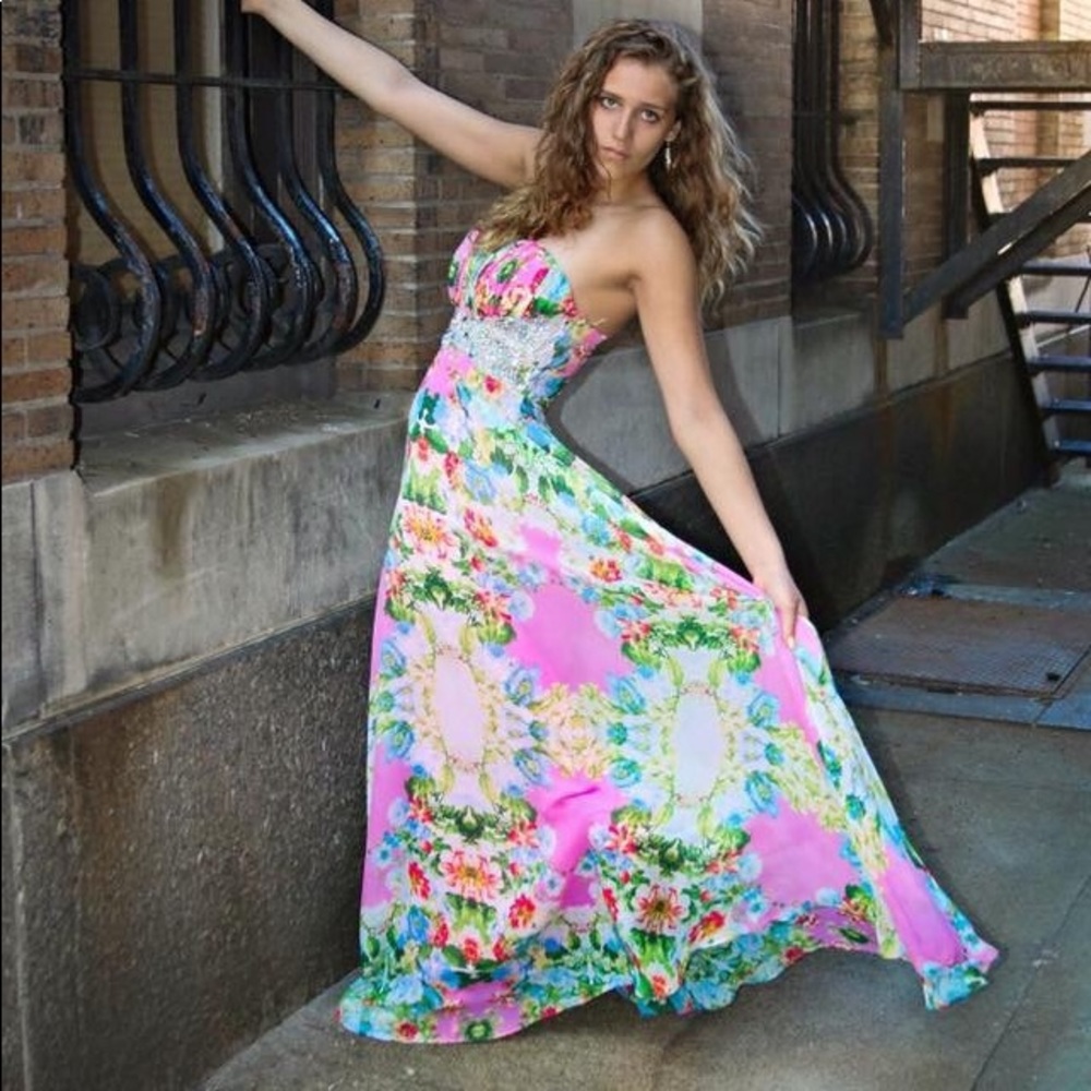Beautiful pink and floral prom dress